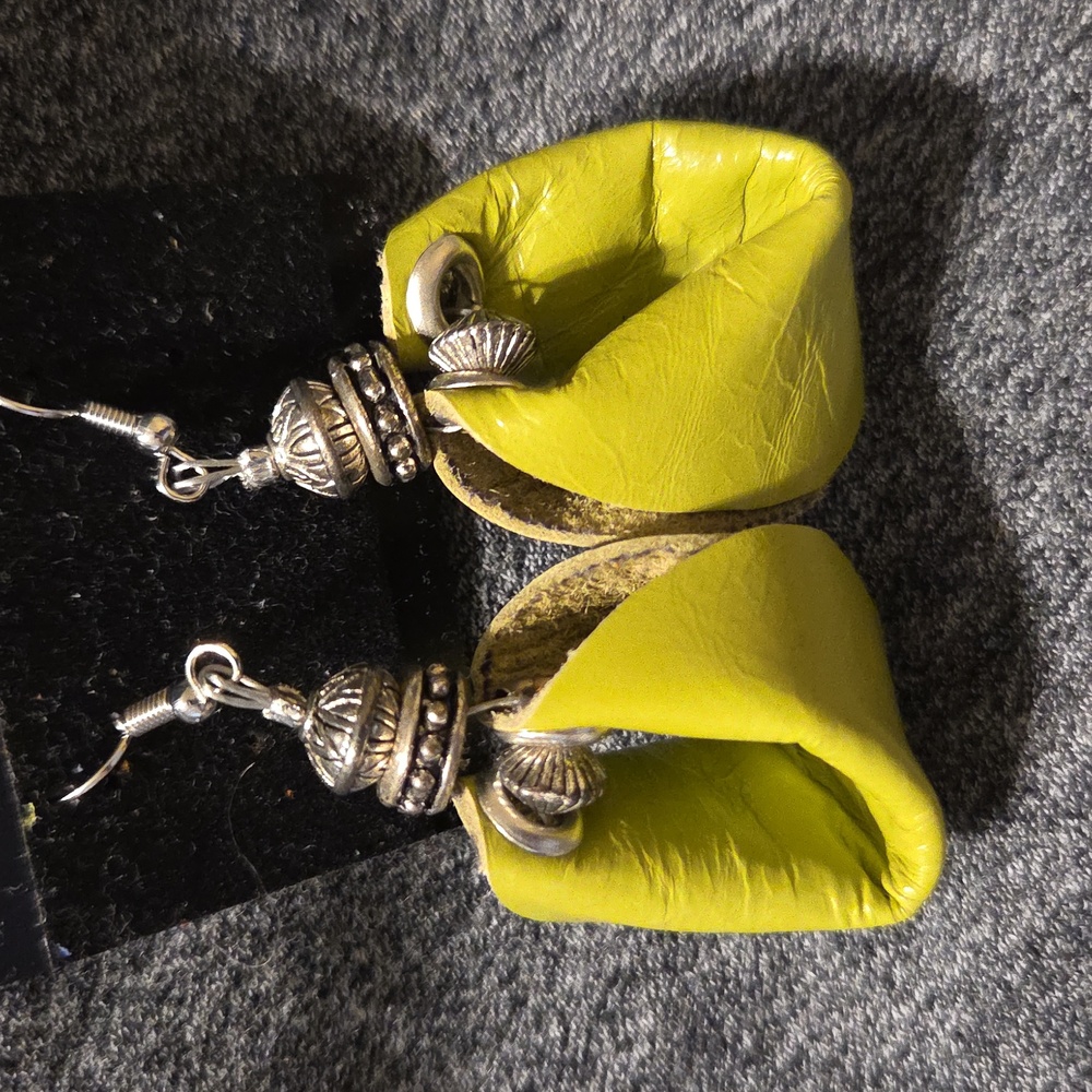 Elegant Light Olive Green Leather Earrings